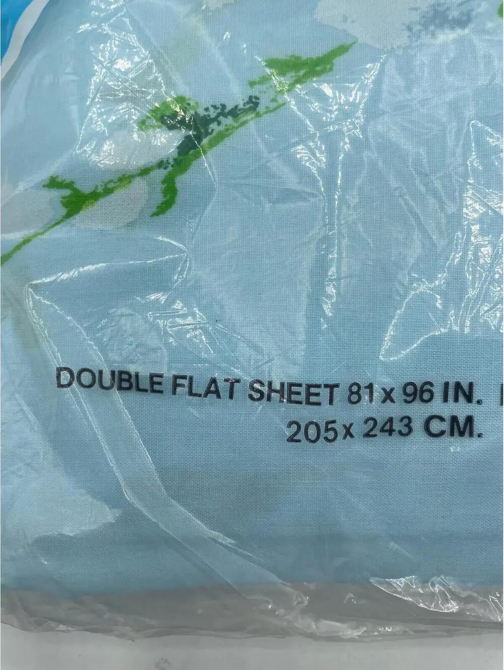 NOS Willow Bibb Park Full Flat Sheet: Vintage Blue Green Floral Cotton Blend